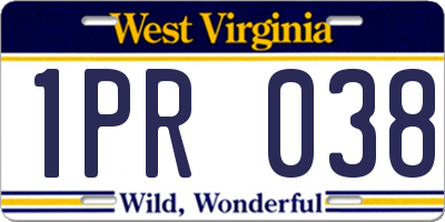 WV license plate 1PR038