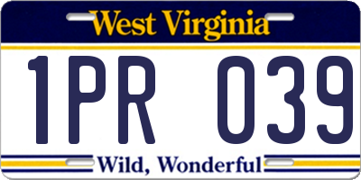 WV license plate 1PR039