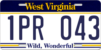 WV license plate 1PR043