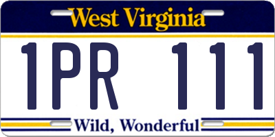 WV license plate 1PR111