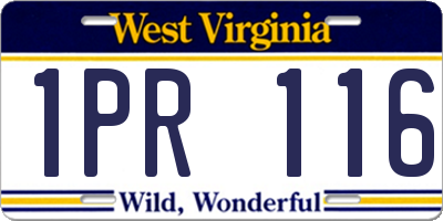 WV license plate 1PR116