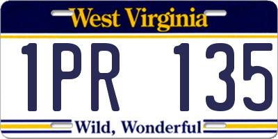 WV license plate 1PR135