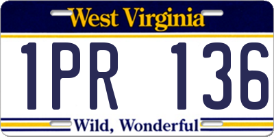 WV license plate 1PR136