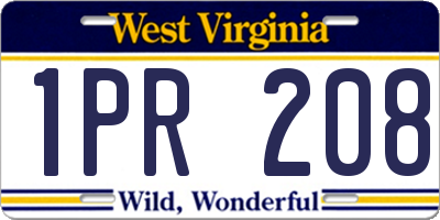 WV license plate 1PR208