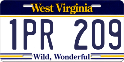 WV license plate 1PR209