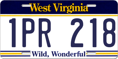 WV license plate 1PR218