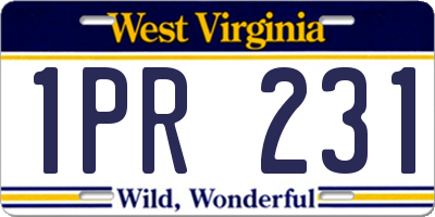 WV license plate 1PR231