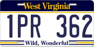 WV license plate 1PR362