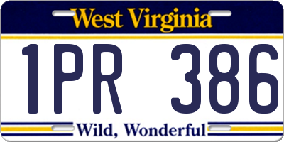 WV license plate 1PR386