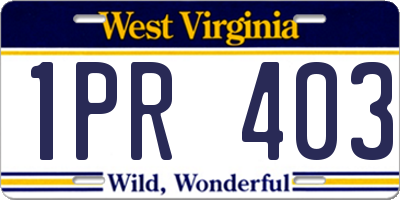 WV license plate 1PR403