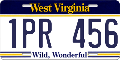 WV license plate 1PR456
