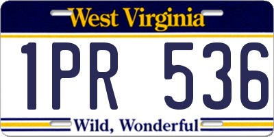 WV license plate 1PR536