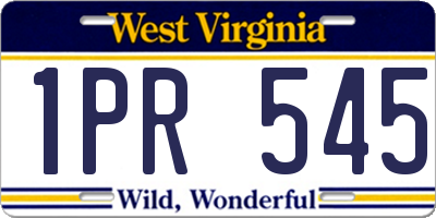 WV license plate 1PR545