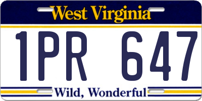 WV license plate 1PR647