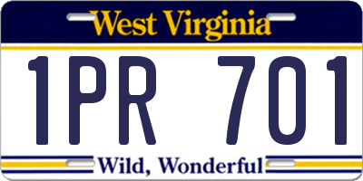 WV license plate 1PR701
