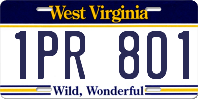 WV license plate 1PR801