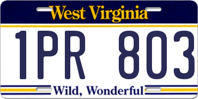 WV license plate 1PR803