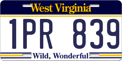 WV license plate 1PR839