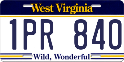 WV license plate 1PR840