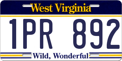 WV license plate 1PR892