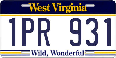 WV license plate 1PR931