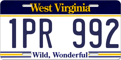 WV license plate 1PR992