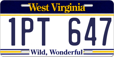 WV license plate 1PT647