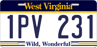 WV license plate 1PV231