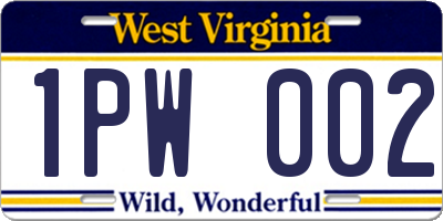 WV license plate 1PW002