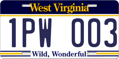 WV license plate 1PW003