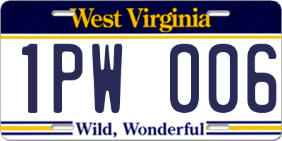 WV license plate 1PW006