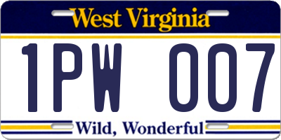 WV license plate 1PW007