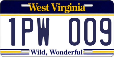 WV license plate 1PW009