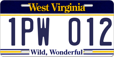 WV license plate 1PW012