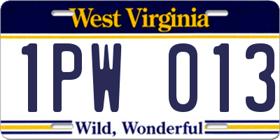WV license plate 1PW013