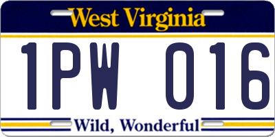 WV license plate 1PW016