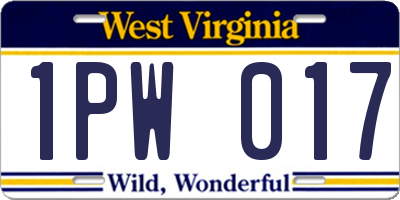 WV license plate 1PW017