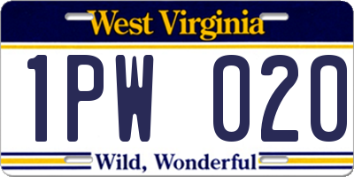 WV license plate 1PW020