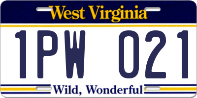 WV license plate 1PW021