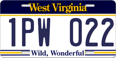 WV license plate 1PW022