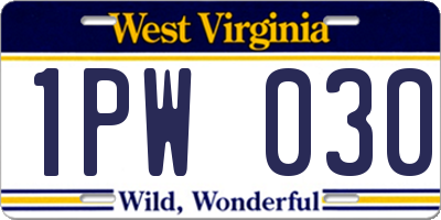 WV license plate 1PW030