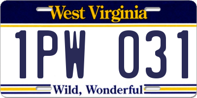 WV license plate 1PW031