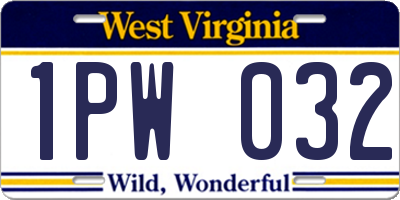 WV license plate 1PW032