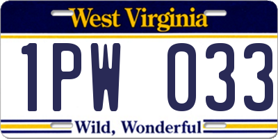 WV license plate 1PW033