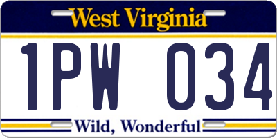 WV license plate 1PW034