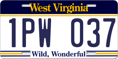 WV license plate 1PW037