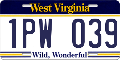 WV license plate 1PW039