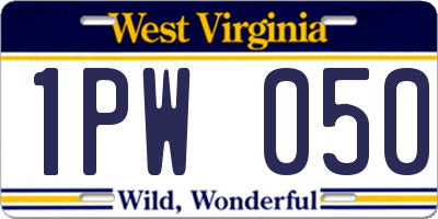 WV license plate 1PW050