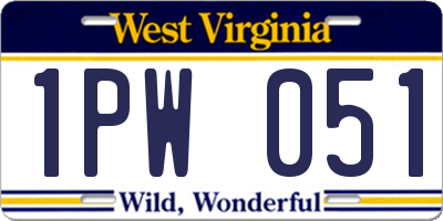 WV license plate 1PW051