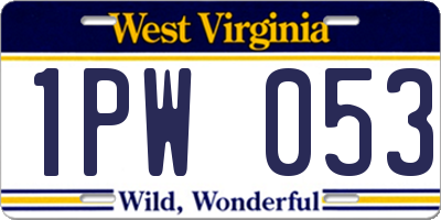 WV license plate 1PW053